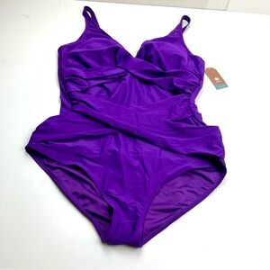 Smismivo Tummy Control Swimsuit XXXL Slimming One Piece Retro Ruched Purple NEW‎